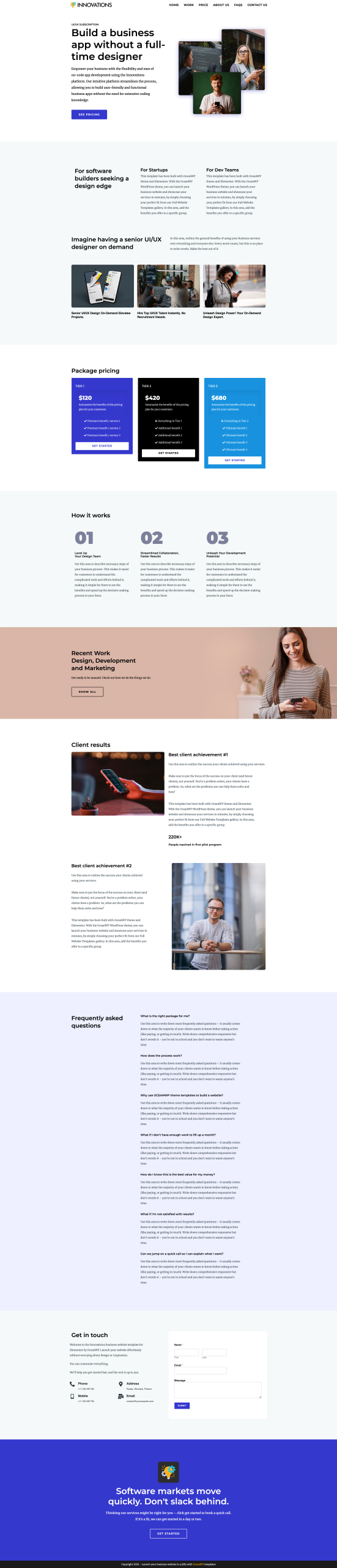 Example business website layout